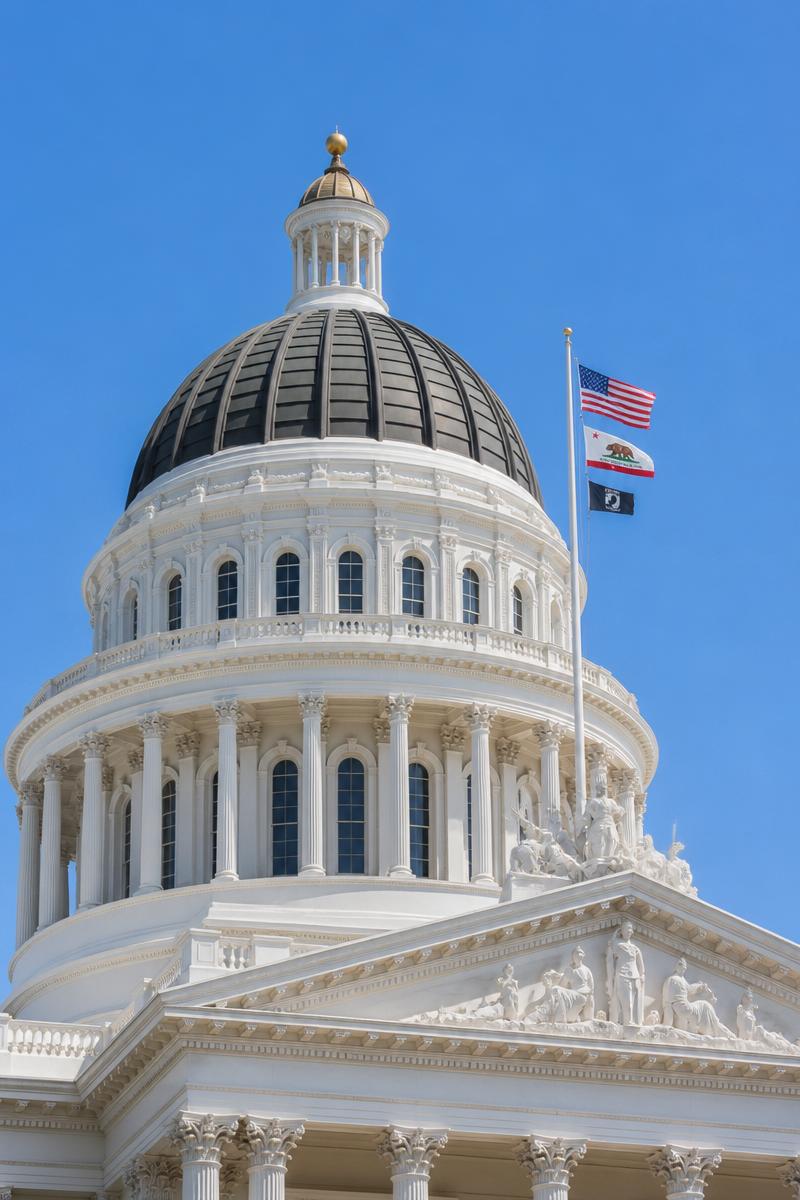 California State Capitol dome against a clear blue sky